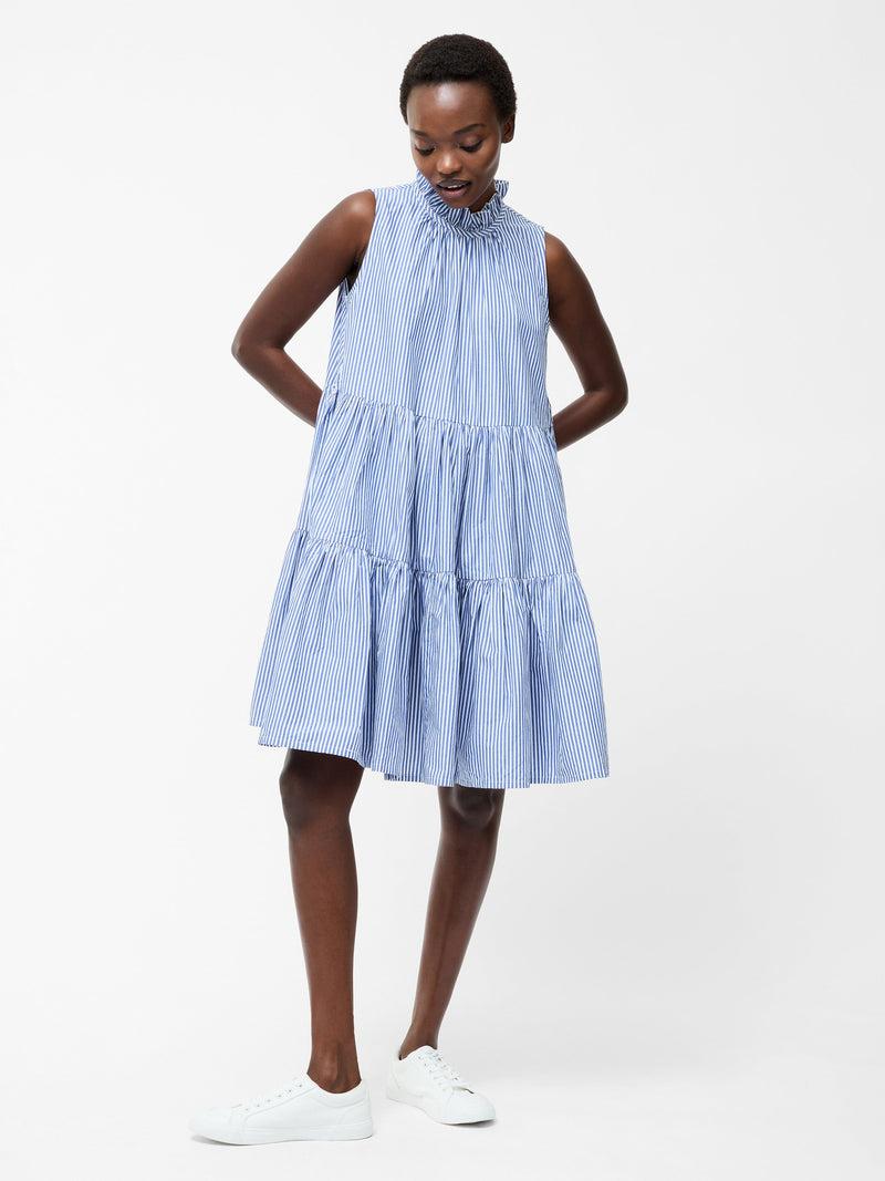 French Connection Tiered Stripe Poplin Dress Blue/White