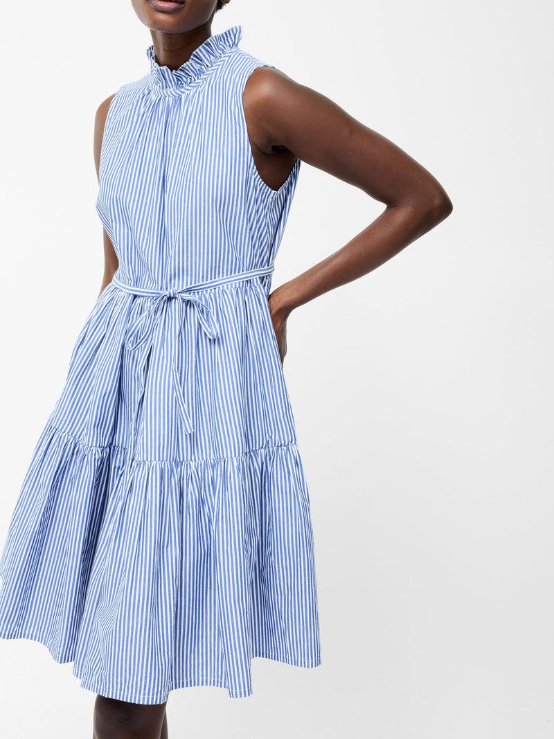 French Connection Tiered Stripe Poplin Dress Blue/White