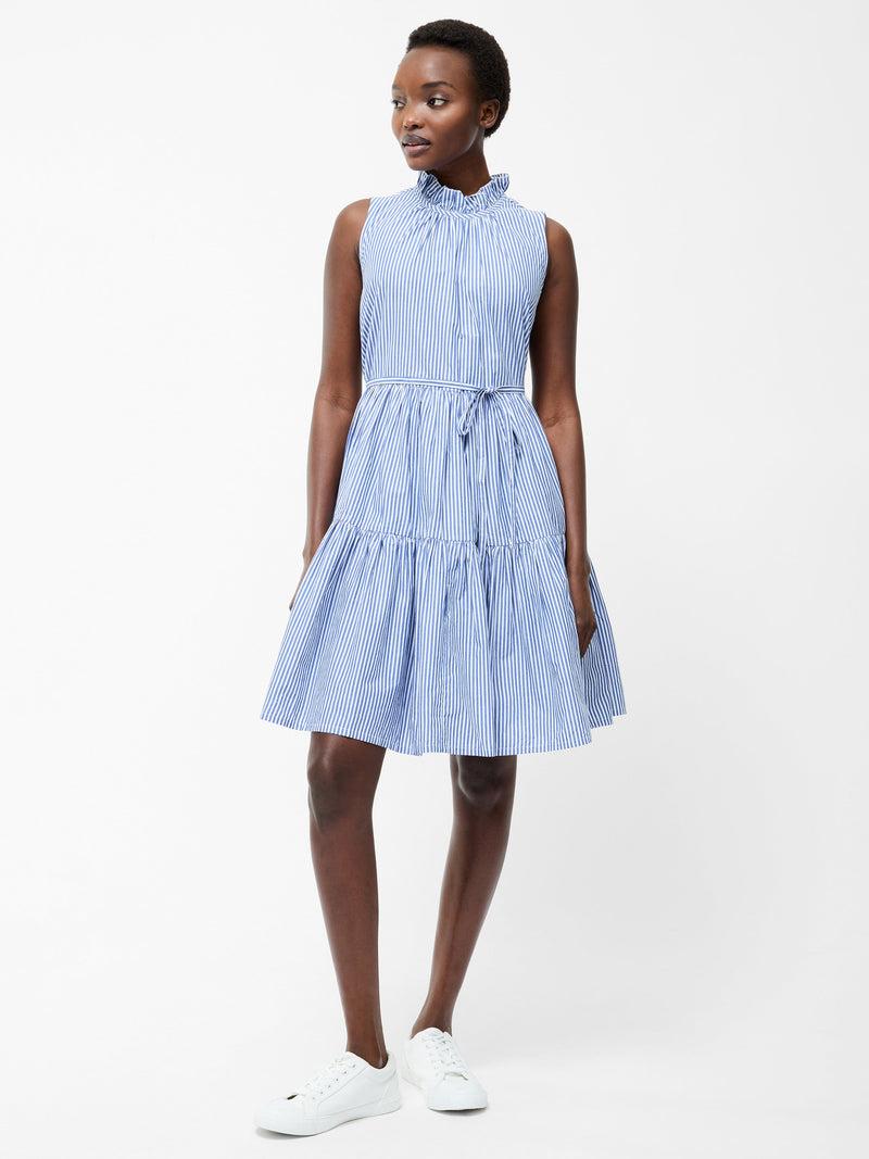 french connection Tiered Stripe Poplin Dress Blue/White
