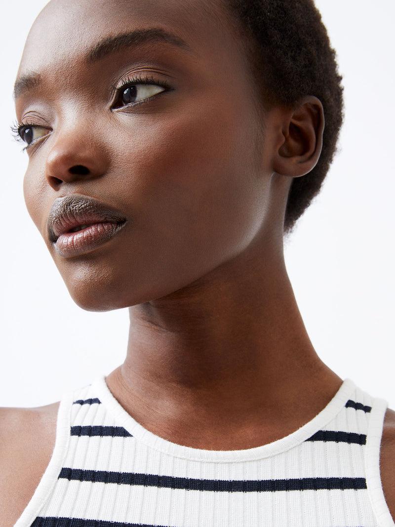 French Connection Tommy Rib Stripe Racer Back Dress Summer Wh/Utility Bl