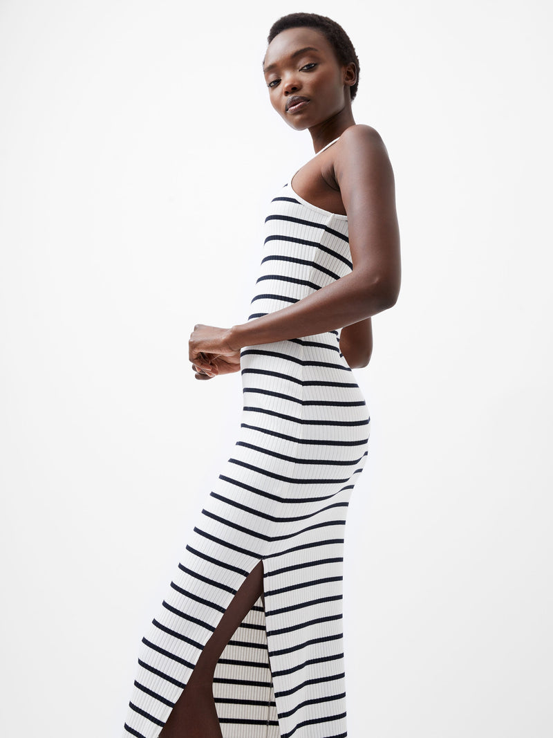 French Connection Tommy Rib Stripe Racer Back Dress Summer Wh/Utility Bl