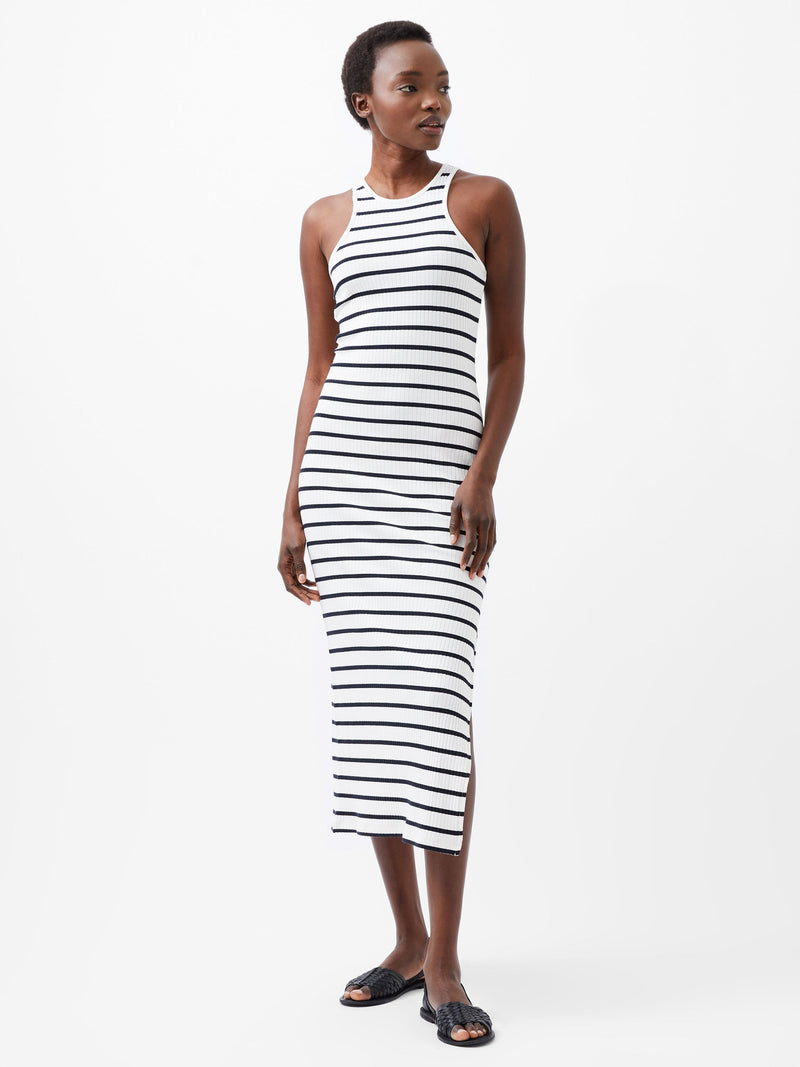 french connection Tommy Rib Stripe Racer Back Dress Summer Wh/Utility Bl