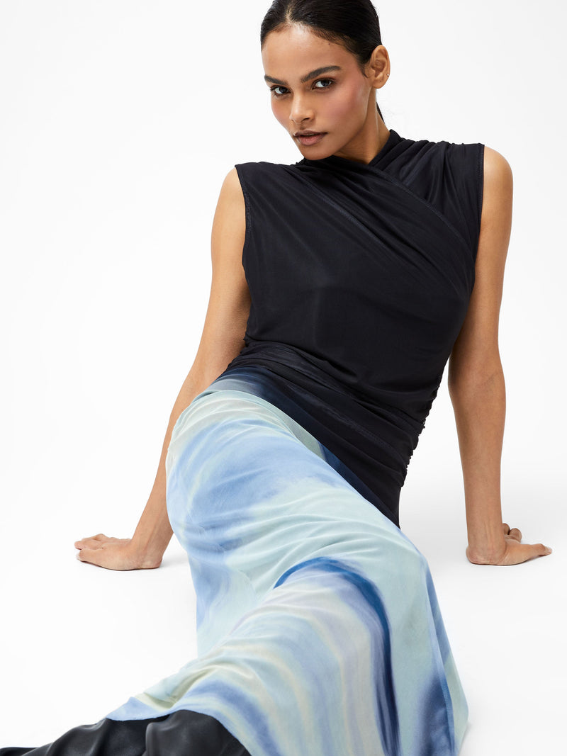 french connection Toni Wrap Neck Printed Midi Dress Navy/Sky Blue Multi