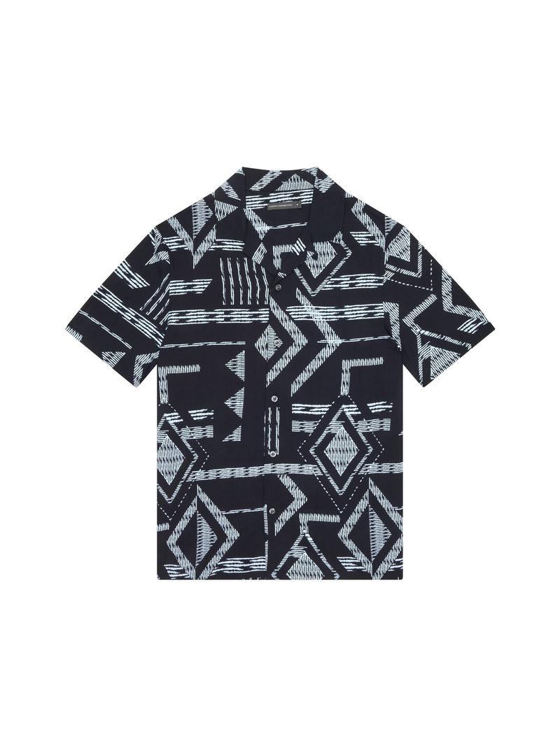 french connection Tribe Viscose Revere Short Sleeve Shirt Black