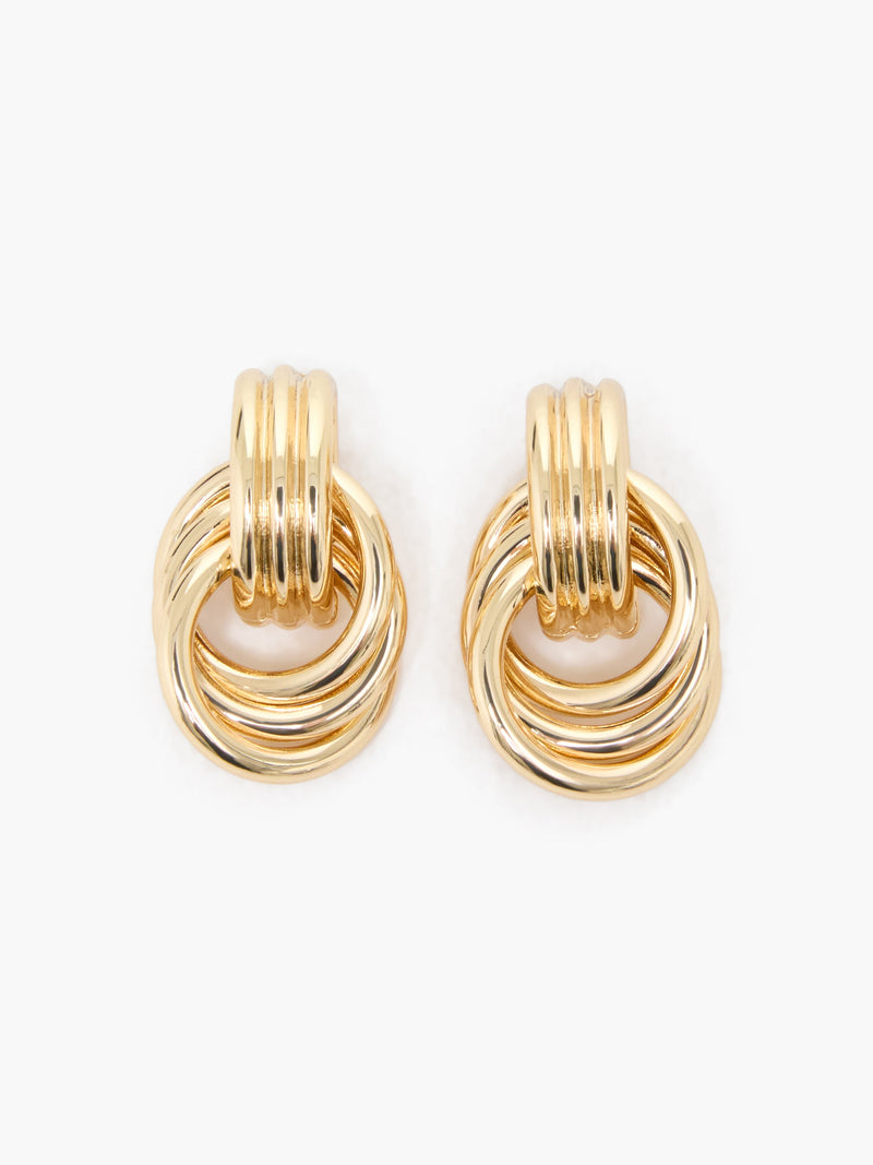 french connection Triple Row Knot Earrings Warm Gold