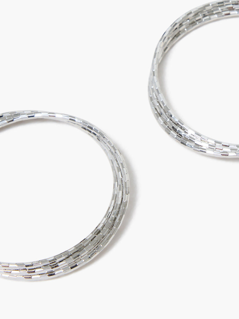 French Connection Triple Twist Hammered Hoop Earrings Silver