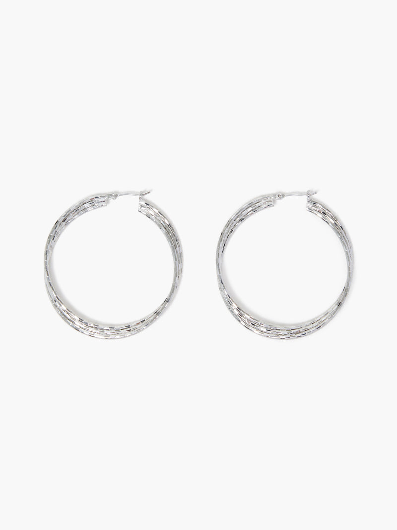 french connection Triple Twist Hammered Hoop Earrings Silver