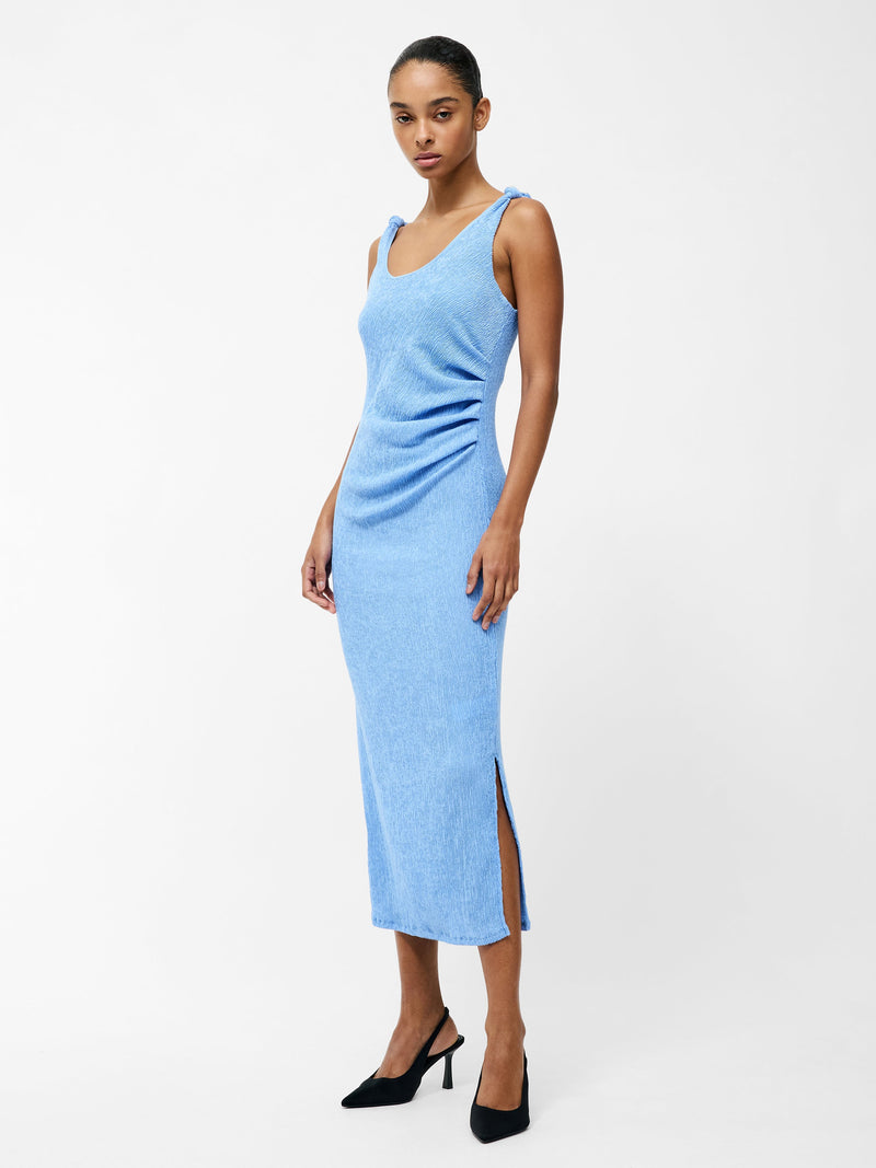French Connection Trixie Textured Knot Strap Midi Dress Cornflower Blue
