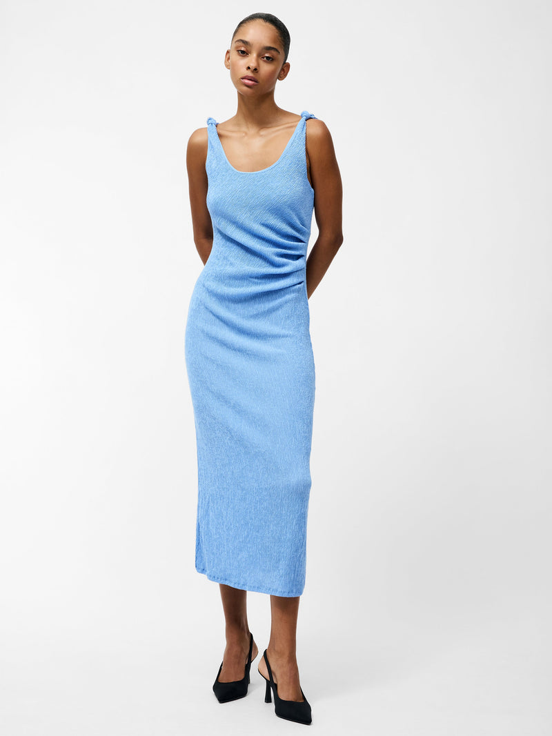 French Connection Trixie Textured Knot Strap Midi Dress Cornflower Blue