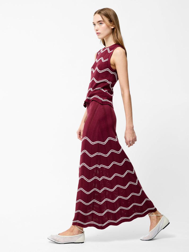 French Connection Trudy Crochet Maxi Skirt Summer Burgundy/Summ