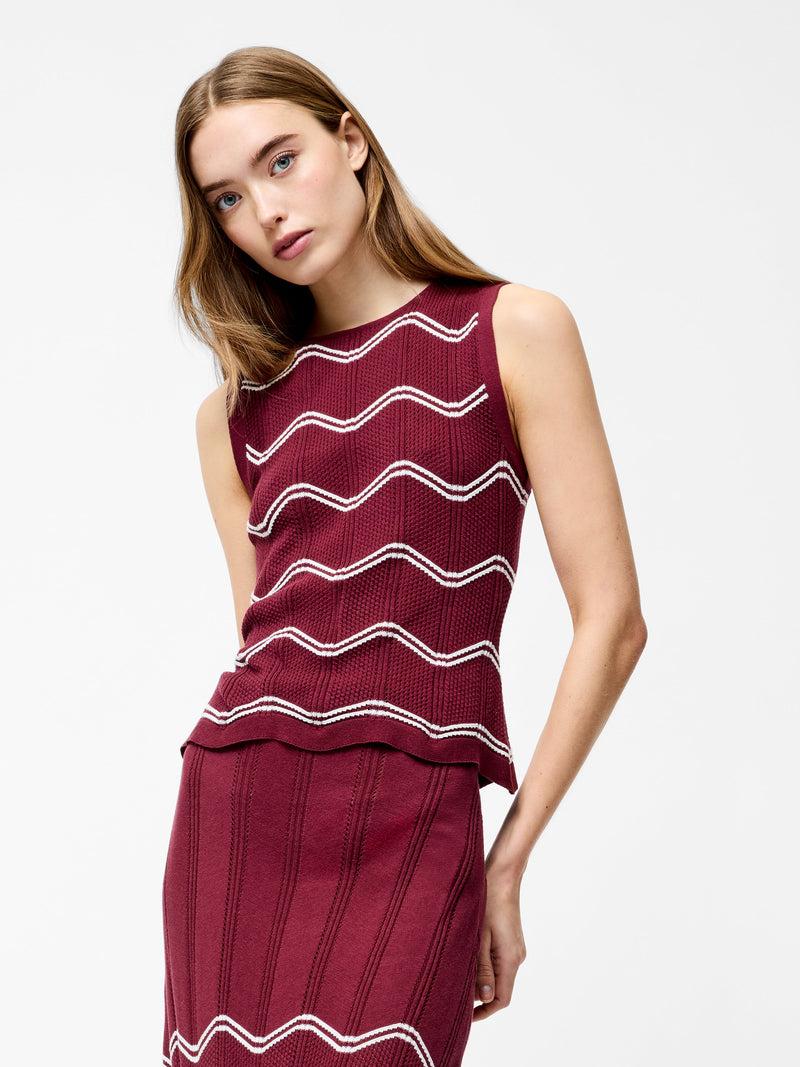 french connection Trudy Crochet Sleeveless Top Summer Burgundy/Summ