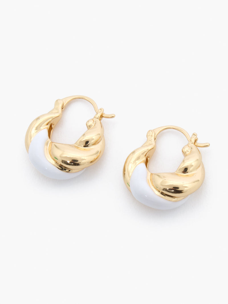 French Connection Two Tone Twisted Huggie Hoop Earrings White/Gold