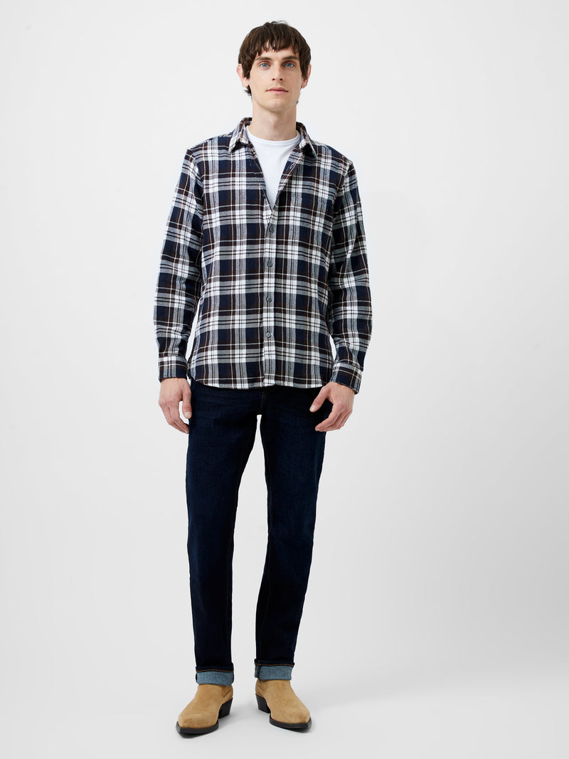 french connection Unbrushed Flannel Check Shirt Navy Check