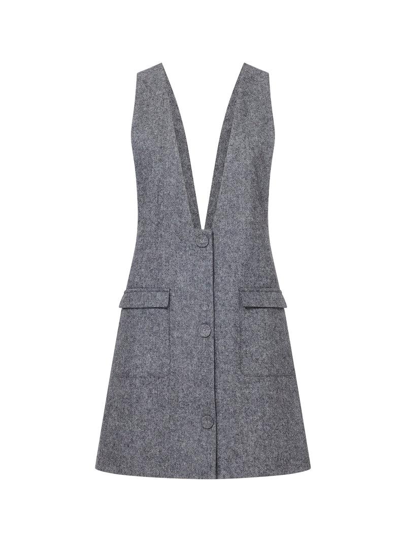french connection V Neck Pinafore Mini Dress Charcoal