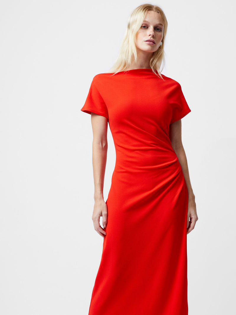 French Connection Valetta Gathered Off Shoulder Midi Dress Scarlet Red