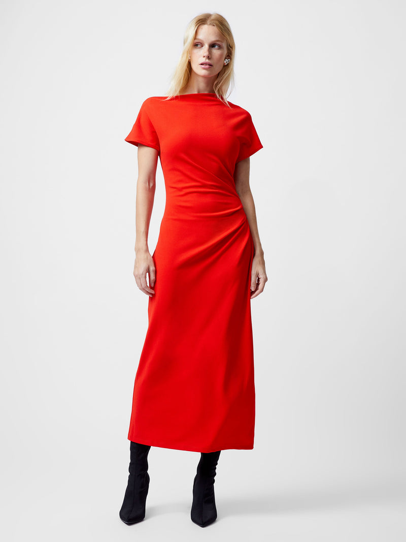 french connection Valetta Gathered Off Shoulder Midi Dress Scarlet Red