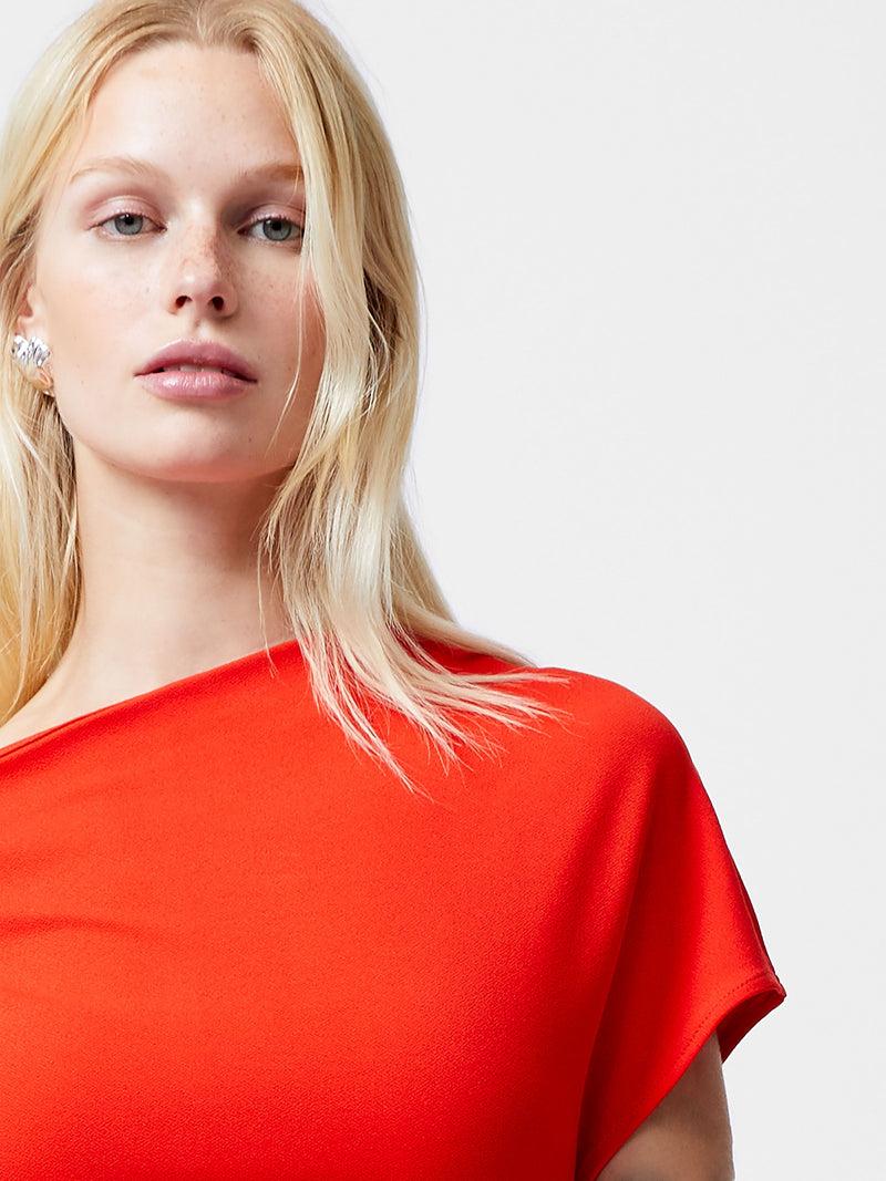 French Connection Valetta Gathered Off Shoulder Midi Dress Scarlet Red