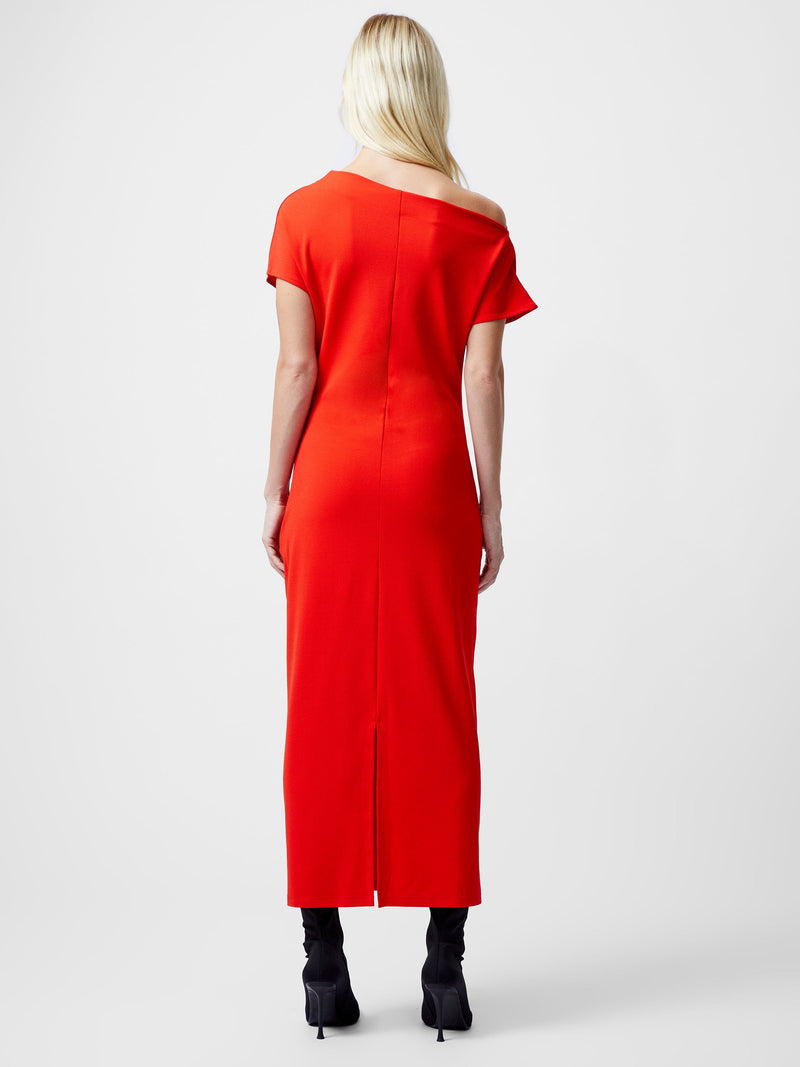 French Connection Valetta Gathered Off Shoulder Midi Dress Scarlet Red
