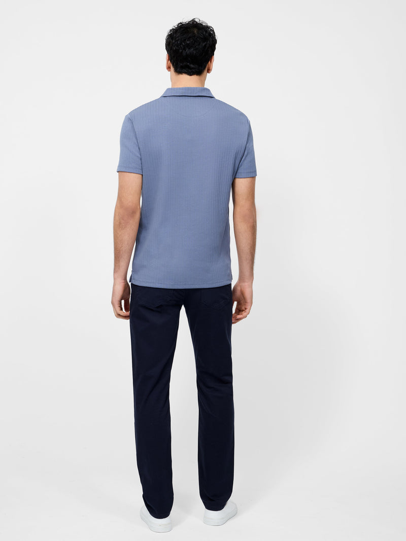 French Connection Variated Rib Short Sleeve Polo Shirt Slate