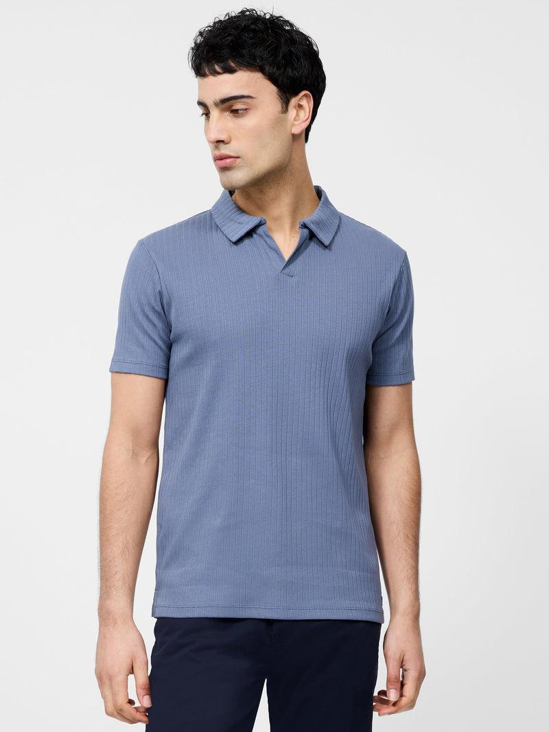 french connection Variated Rib Short Sleeve Polo Shirt Slate