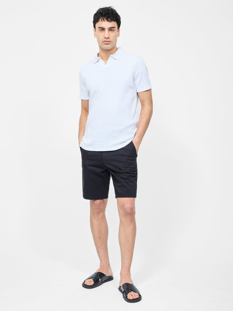 French Connection Variated Rib Short Sleeve Polo Shirt White