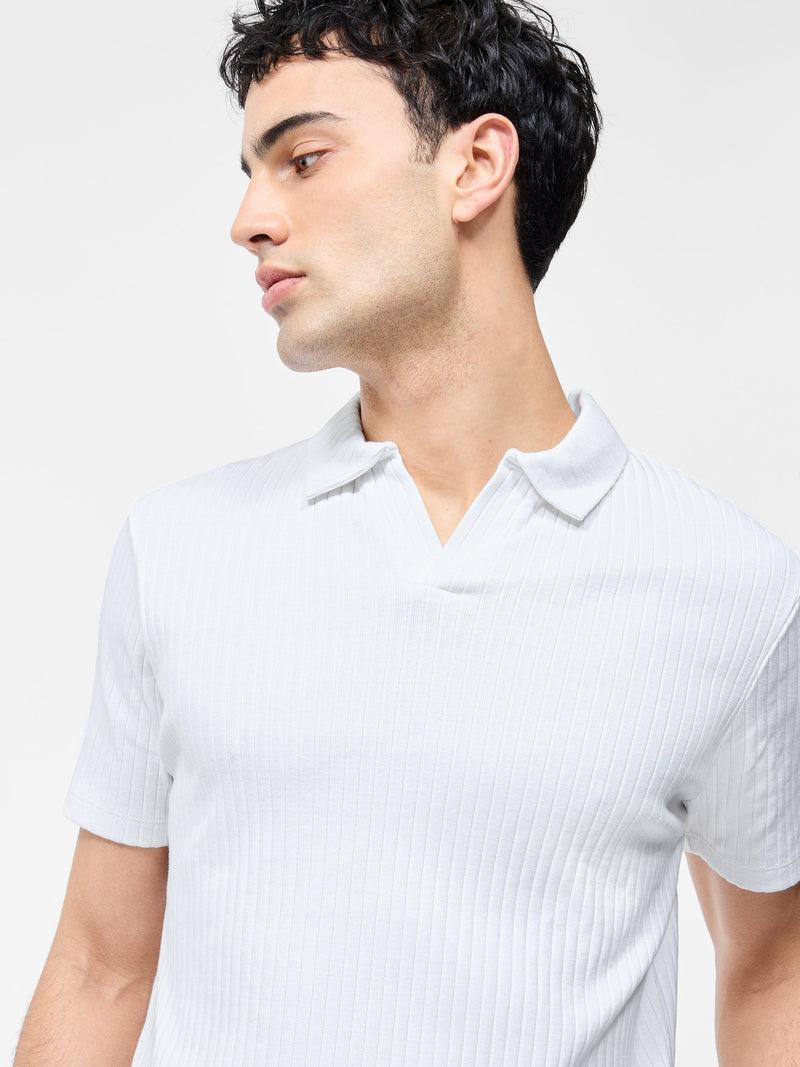 French Connection Variated Rib Short Sleeve Polo Shirt White