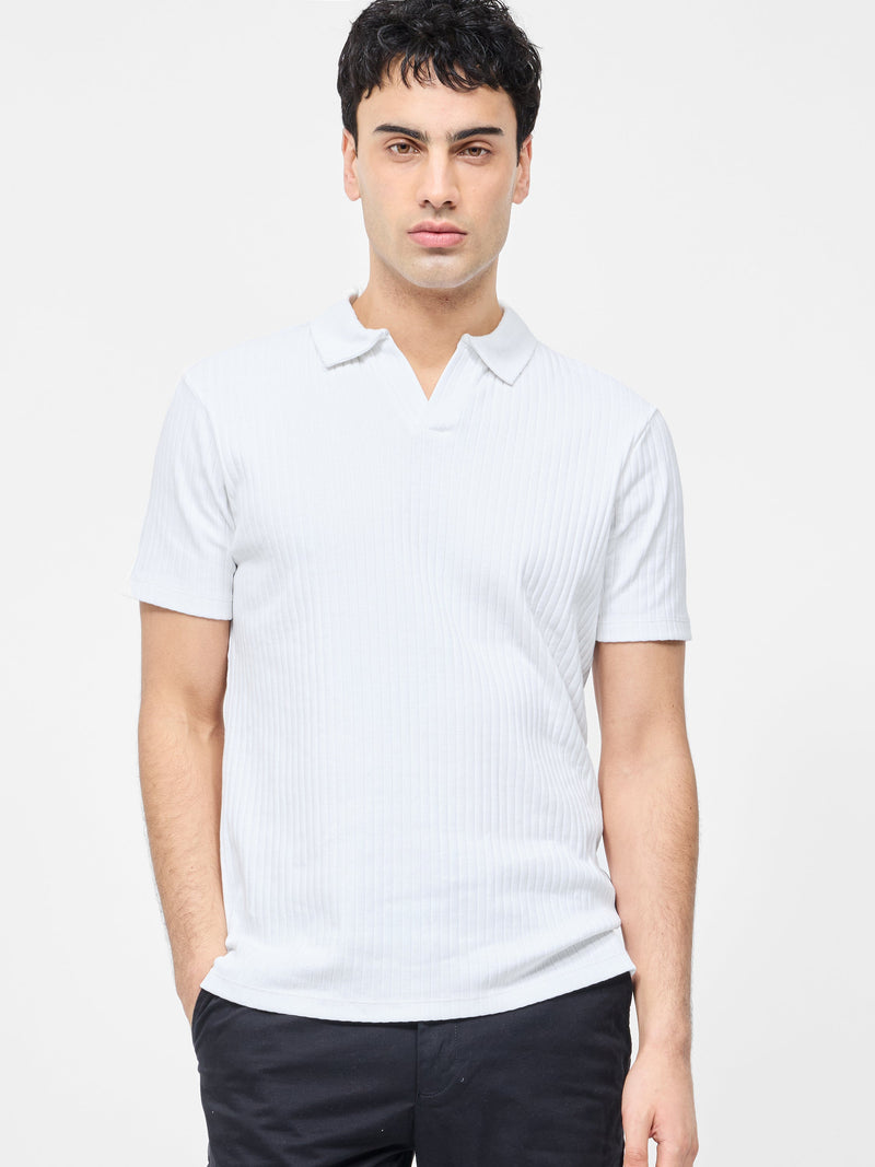french connection Variated Rib Short Sleeve Polo Shirt White