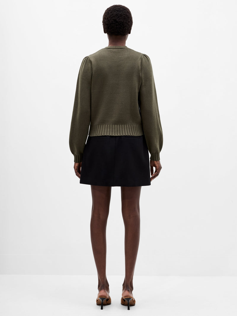 French Connection Varli Long Sleeve Tie Neck Cardigan Khaki Green