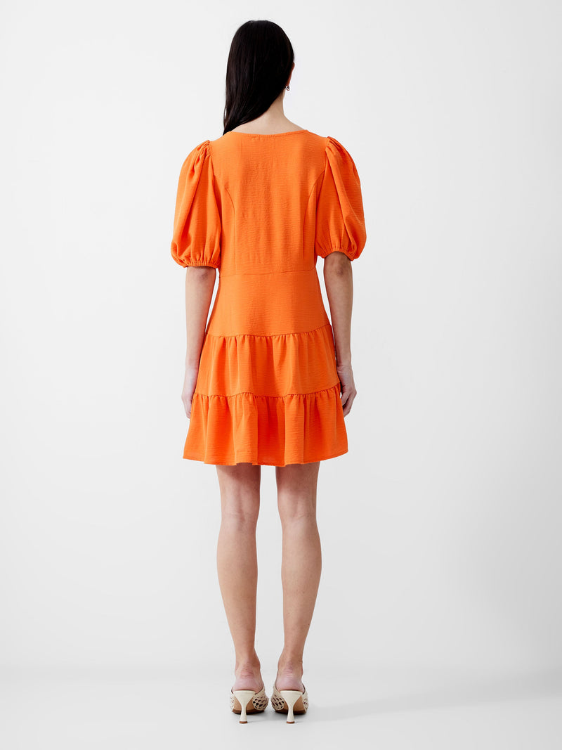 French Connection Vee Tiered Crinkle Mini Dress Mandarin