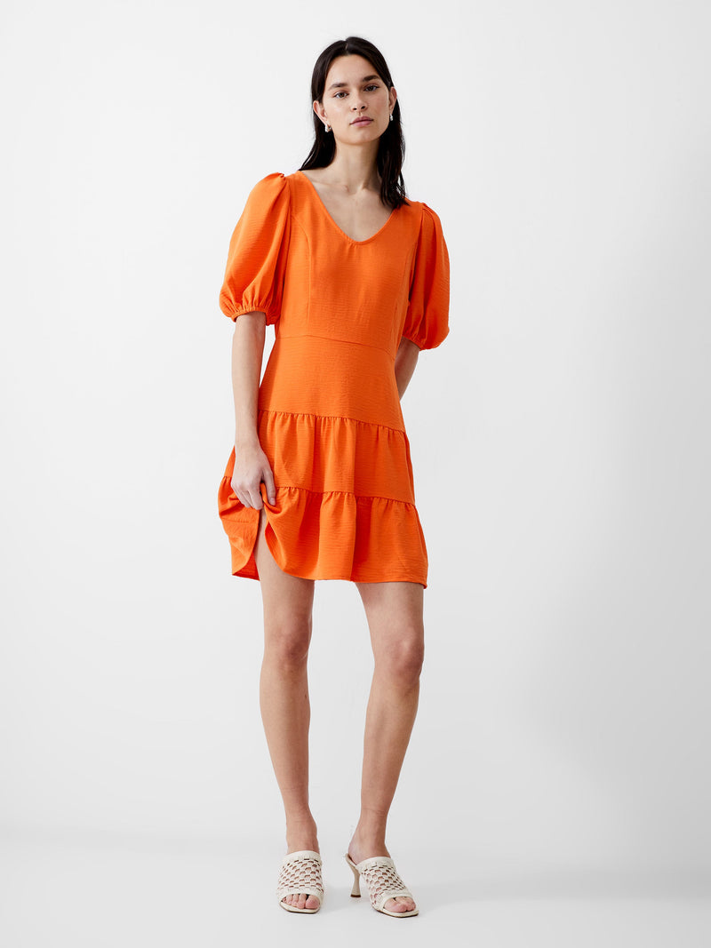 french connection Vee Tiered Crinkle Mini Dress Mandarin