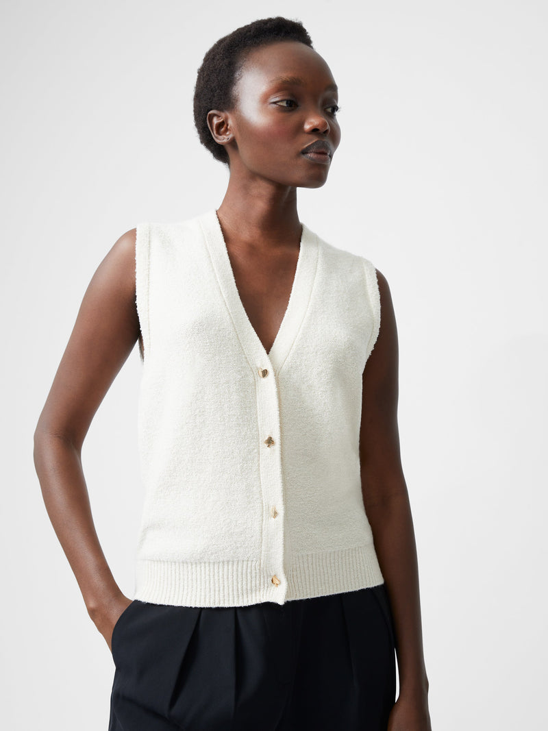 french connection Vhari Recycled Button Down Vest Porcelain Cream