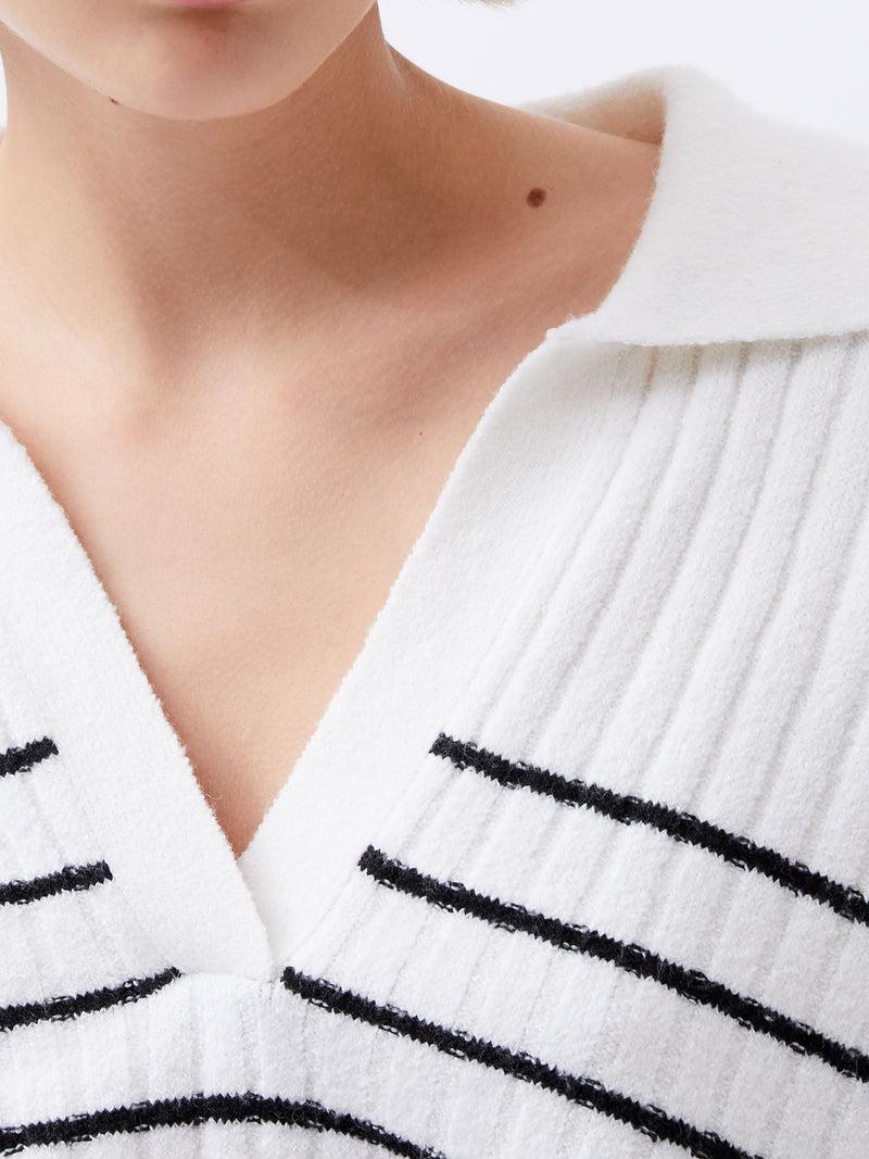 French Connection Vhari Recycled Collar Stripe Jumper Winter White/Black