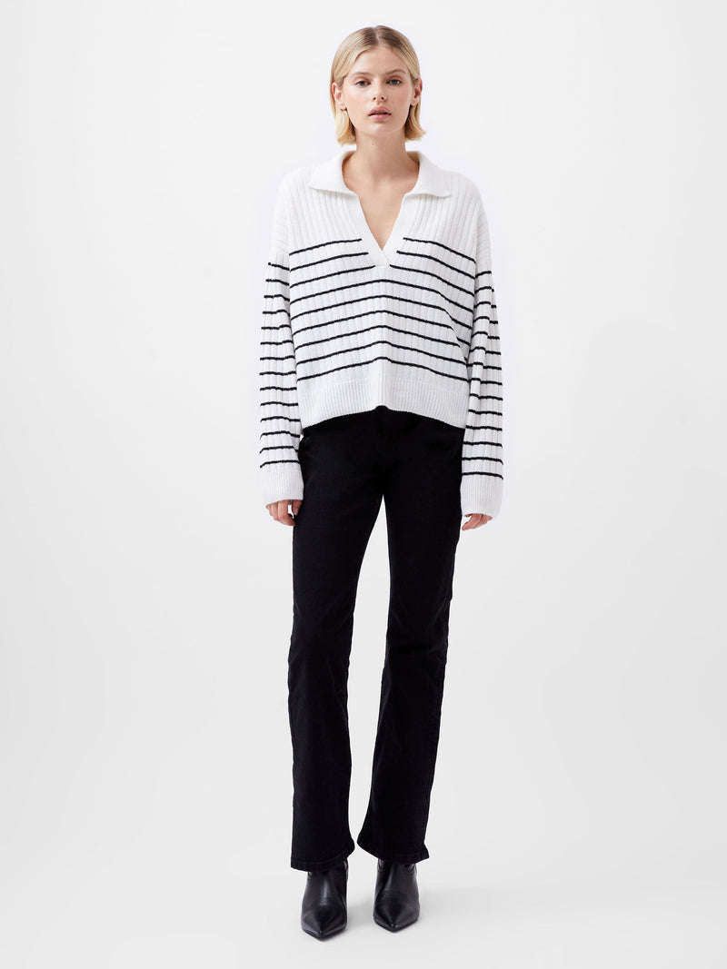 French Connection Vhari Recycled Collar Stripe Jumper Winter White/Black