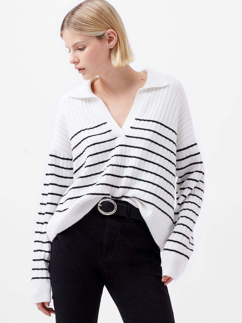 French Connection Vhari Recycled Collar Stripe Jumper Winter White/Black
