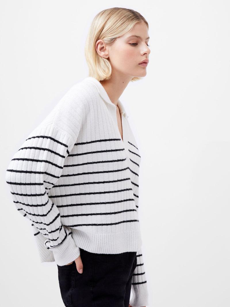 french connection Vhari Recycled Collar Stripe Jumper Winter White/Black