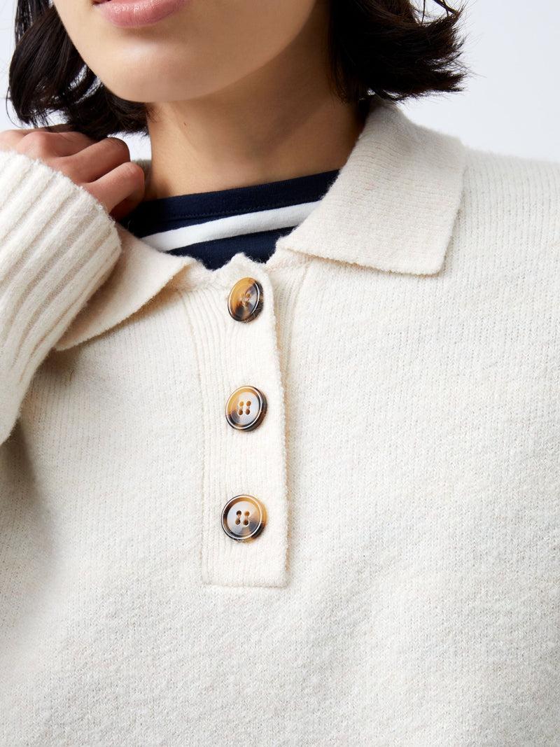 French Connection Vhari Recycled Long Sleeve Button Up Jumper Oatmeal Mel