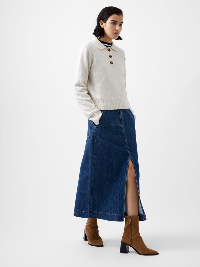 French Connection Vhari Recycled Long Sleeve Button Up Jumper Oatmeal Mel