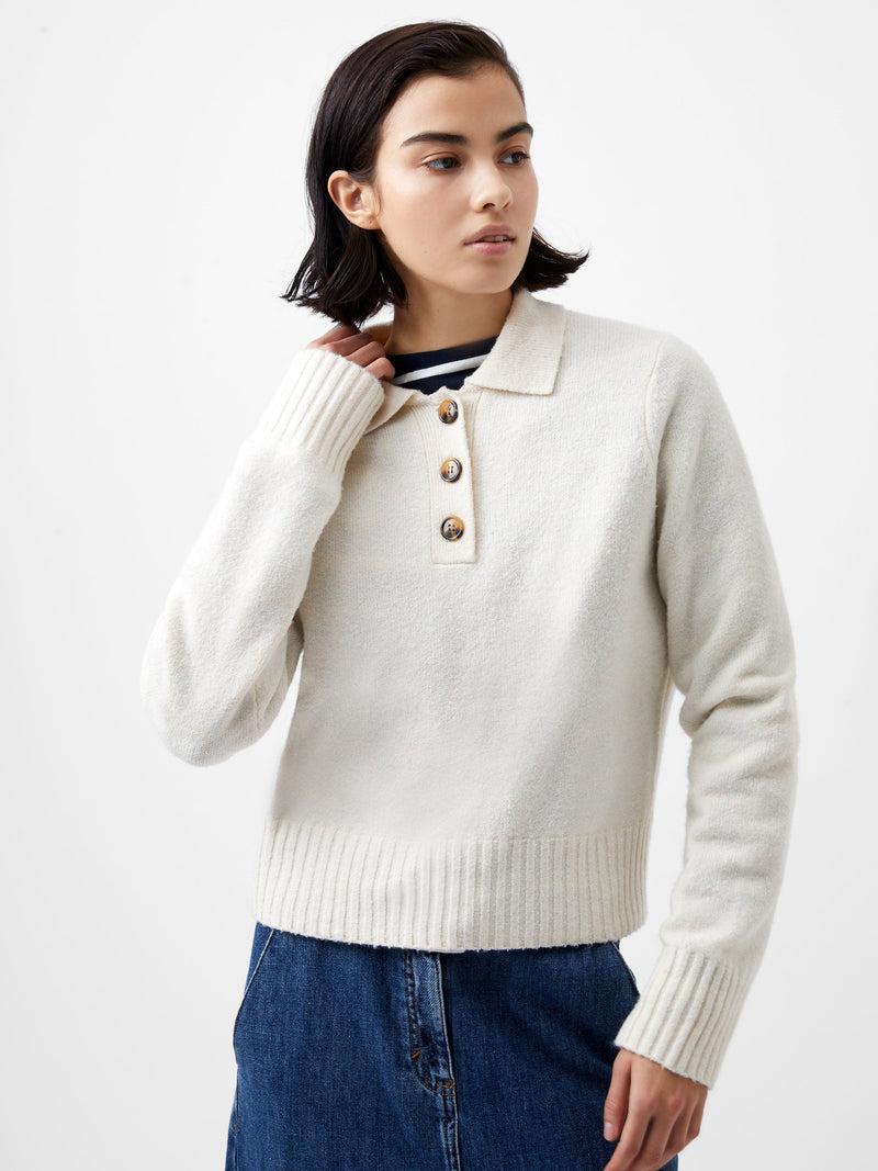 french connection Vhari Recycled Long Sleeve Button Up Jumper Oatmeal Mel