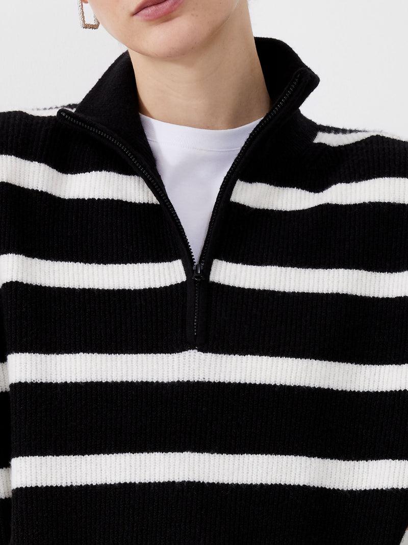 French Connection Vhari Recycled Stripe Half Zip Jumper Black/Winter White