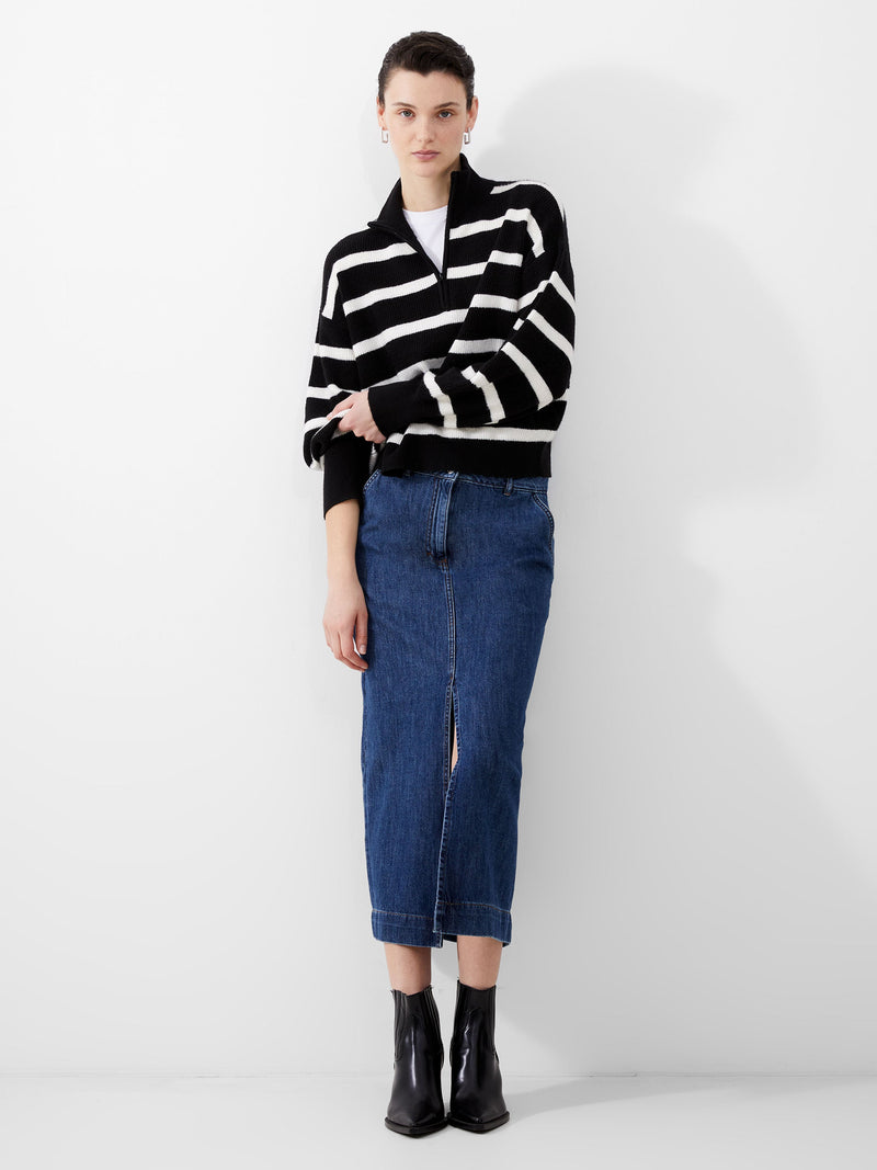 French Connection Vhari Recycled Stripe Half Zip Jumper Black/Winter White