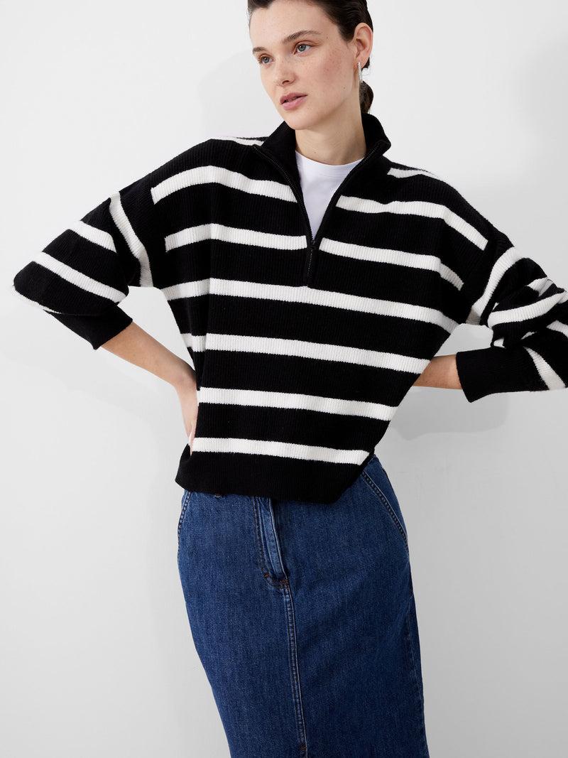 French Connection Vhari Recycled Stripe Half Zip Jumper Black/Winter White