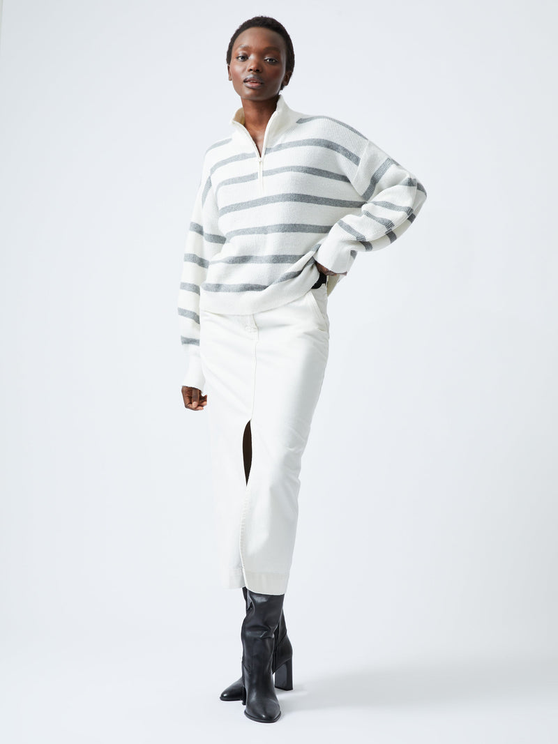 French Connection Vhari Recycled Stripe Half Zip Jumper Su White/Mid Grey Me