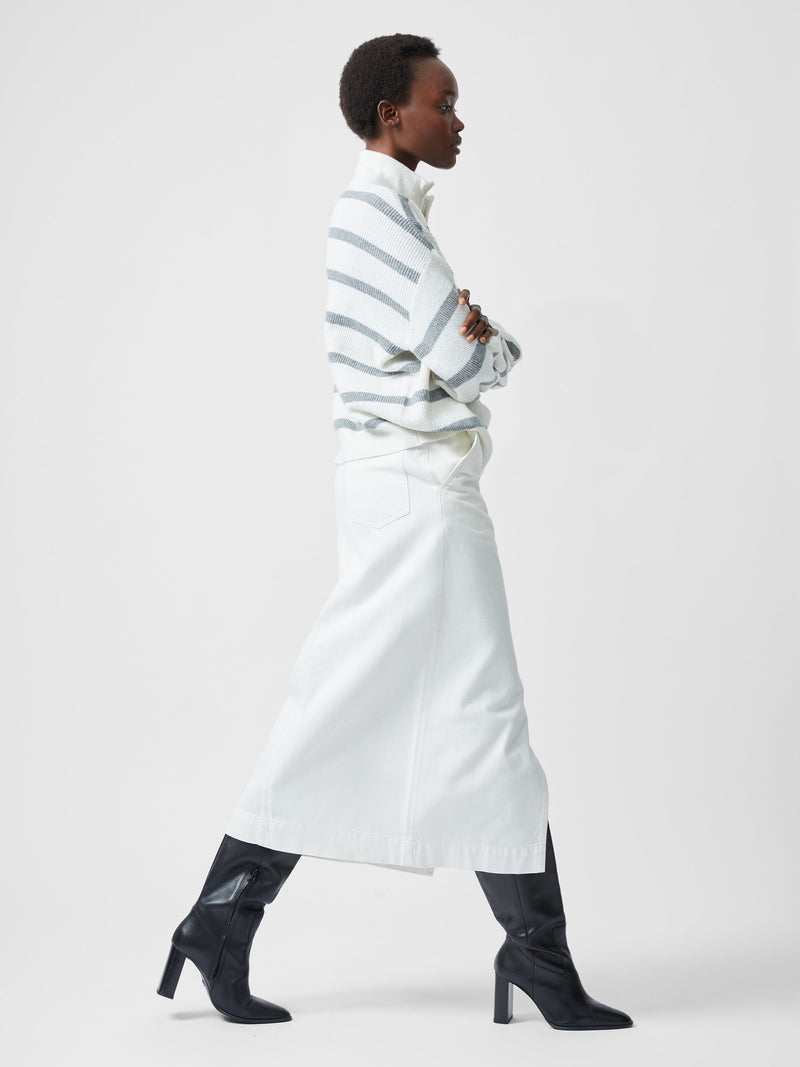 French Connection Vhari Recycled Stripe Half Zip Jumper Su White/Mid Grey Me