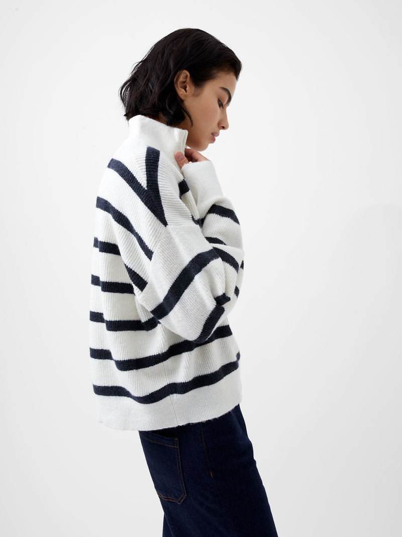 French Connection Vhari Recycled Stripe Half Zip Jumper Winter White/Marine
