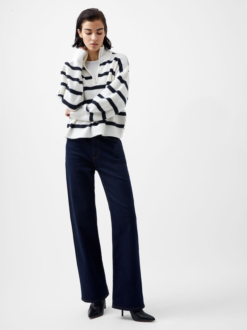 French Connection Vhari Recycled Stripe Half Zip Jumper Winter White/Marine