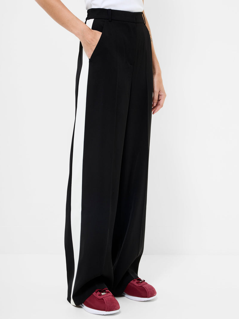 French Connection Vinnie Side Stripe Wide Leg Trousers Black Porcelain Crea