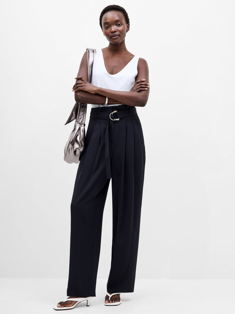 french connection Vinnie Tailored D-Ring Belted Wide Leg Trousers Navy