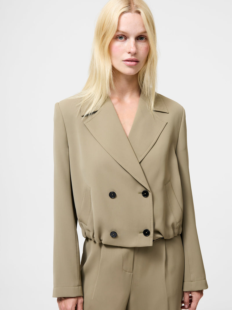 french connection Vinnie Tailored Double Breasted Cropped Jacket Washed Khaki