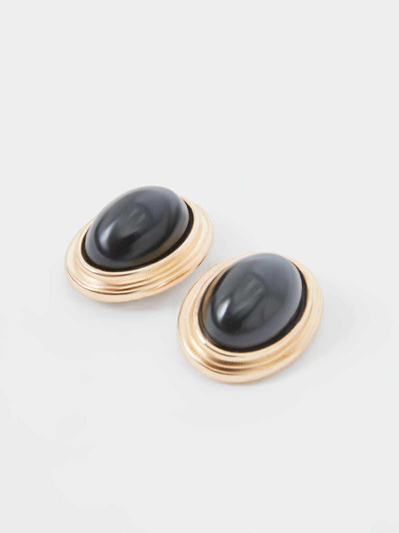 French Connection Vintage Look Oval Studs Gold/Black