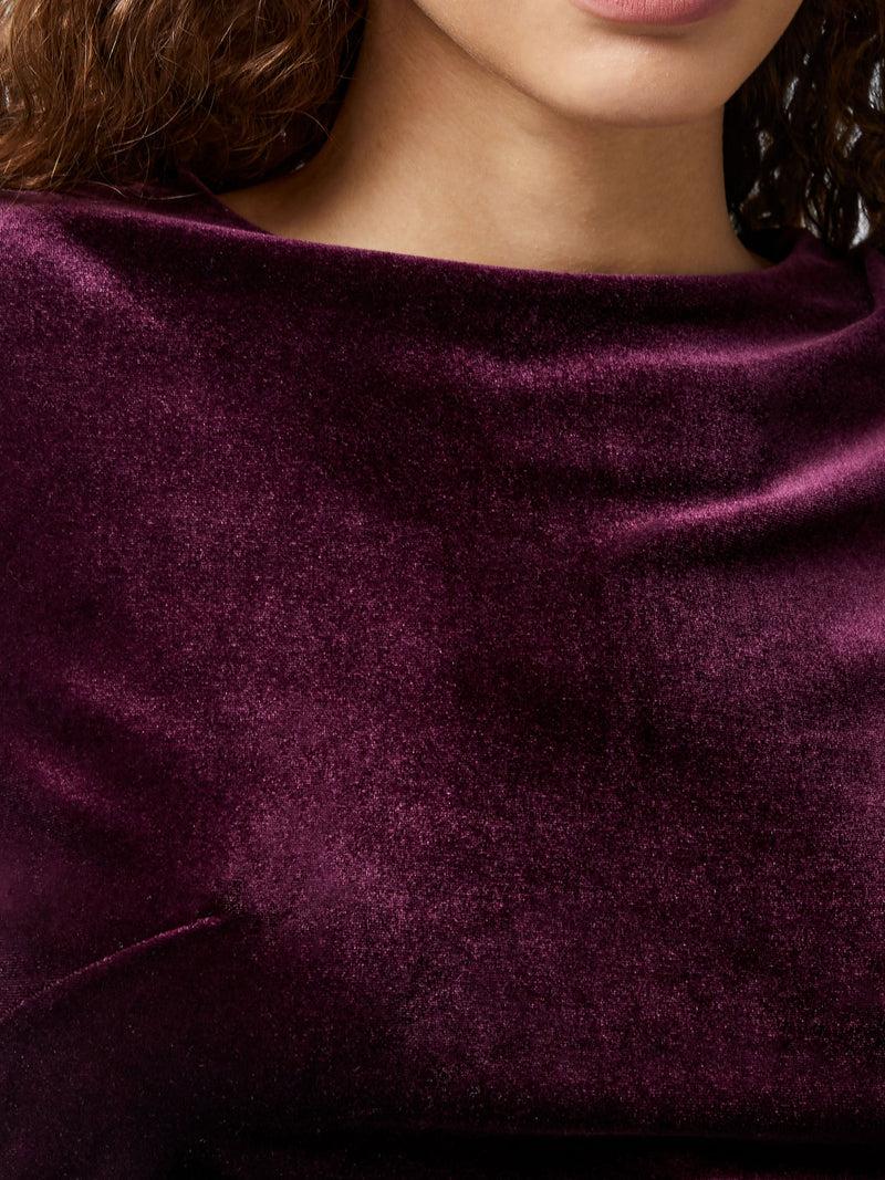 French Connection Viola Velvet Long Sleeve Bodycon Mini Dress Burgundy Red